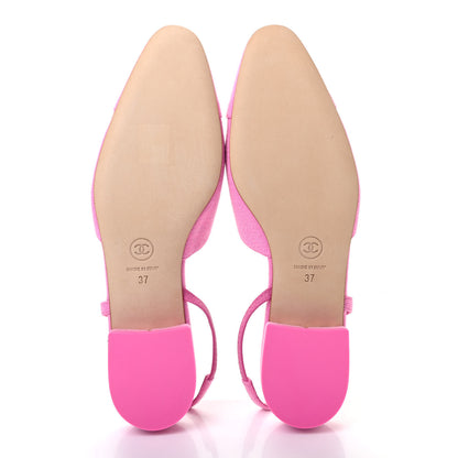 Chanel Denim Cap Toe CC Slingback Flat 37 Neon Pink 5 of 8