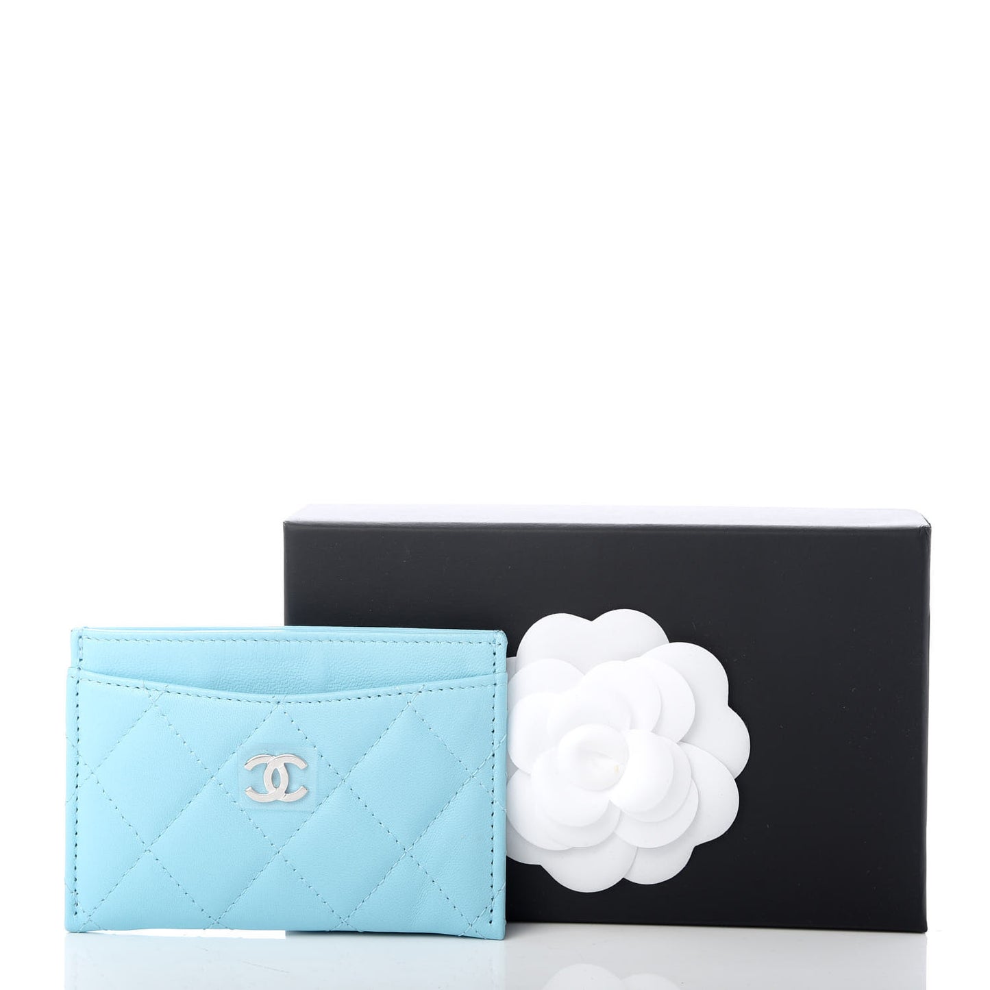 Lambskin Quilted Card Holder Neon Blue