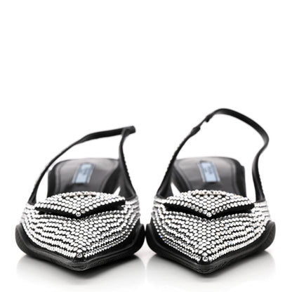 Prada Satin Crystal Logo 45mm Slingback Pumps 36.5 Cristal 2 of 12