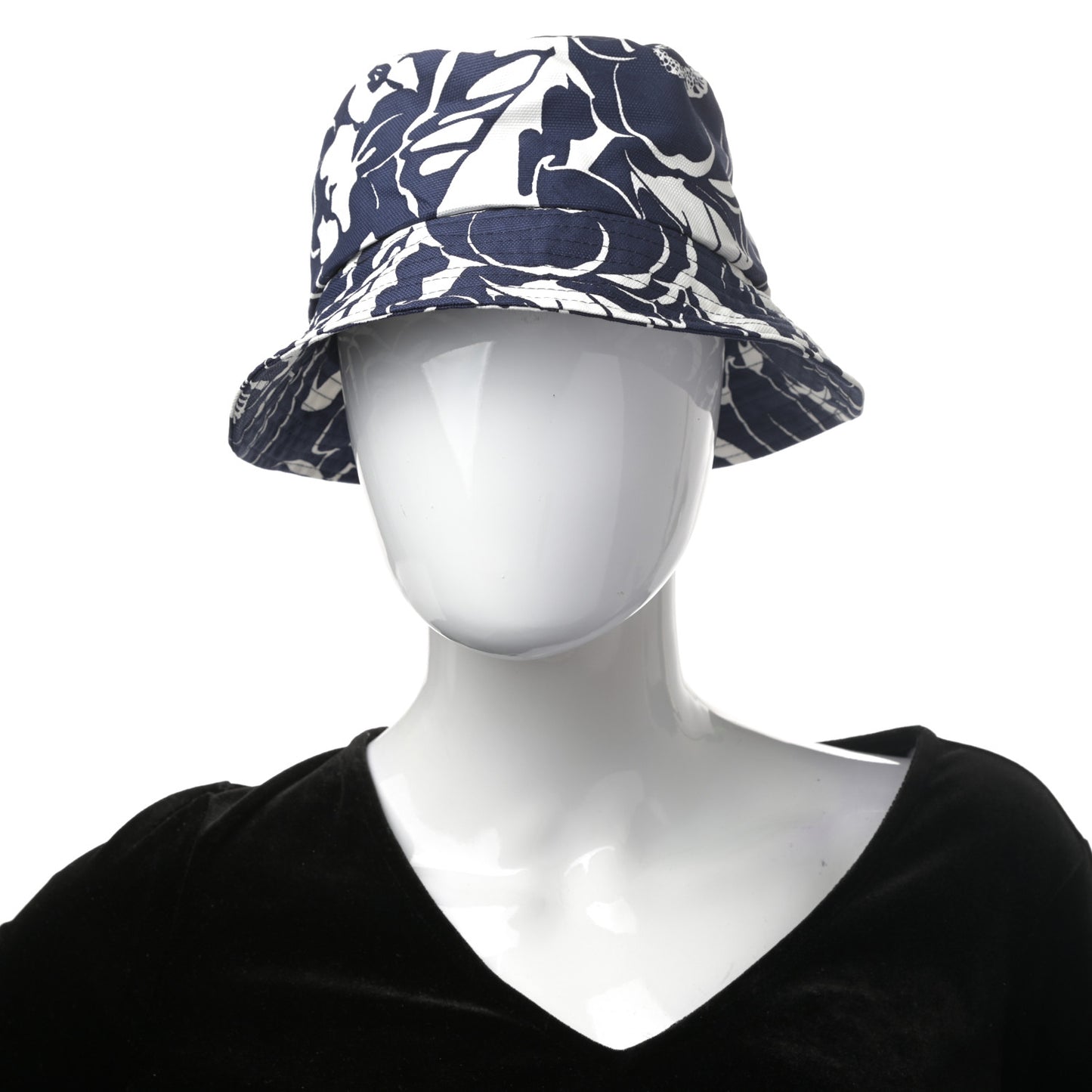 Cotton Canvas Bucket Hat M Navy Ivory
