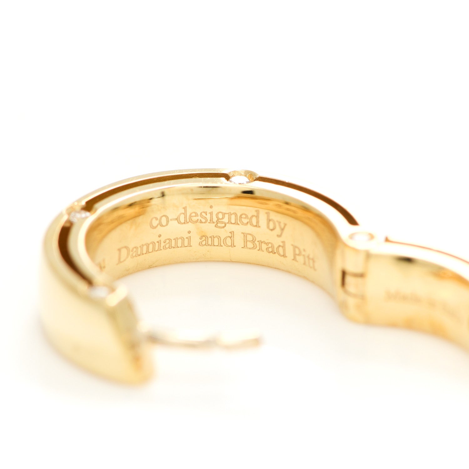 Damiani X BRAD PITT 18K Yellow Gold Diamond D.Side Hoop Earrings 4 of 5