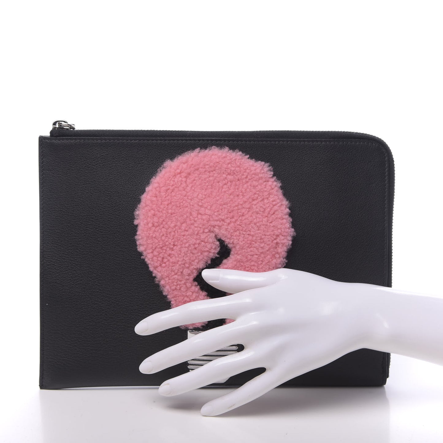 Vitello Dolce Shearling Lightbulb Zip Around Pouch Black Bubblegum