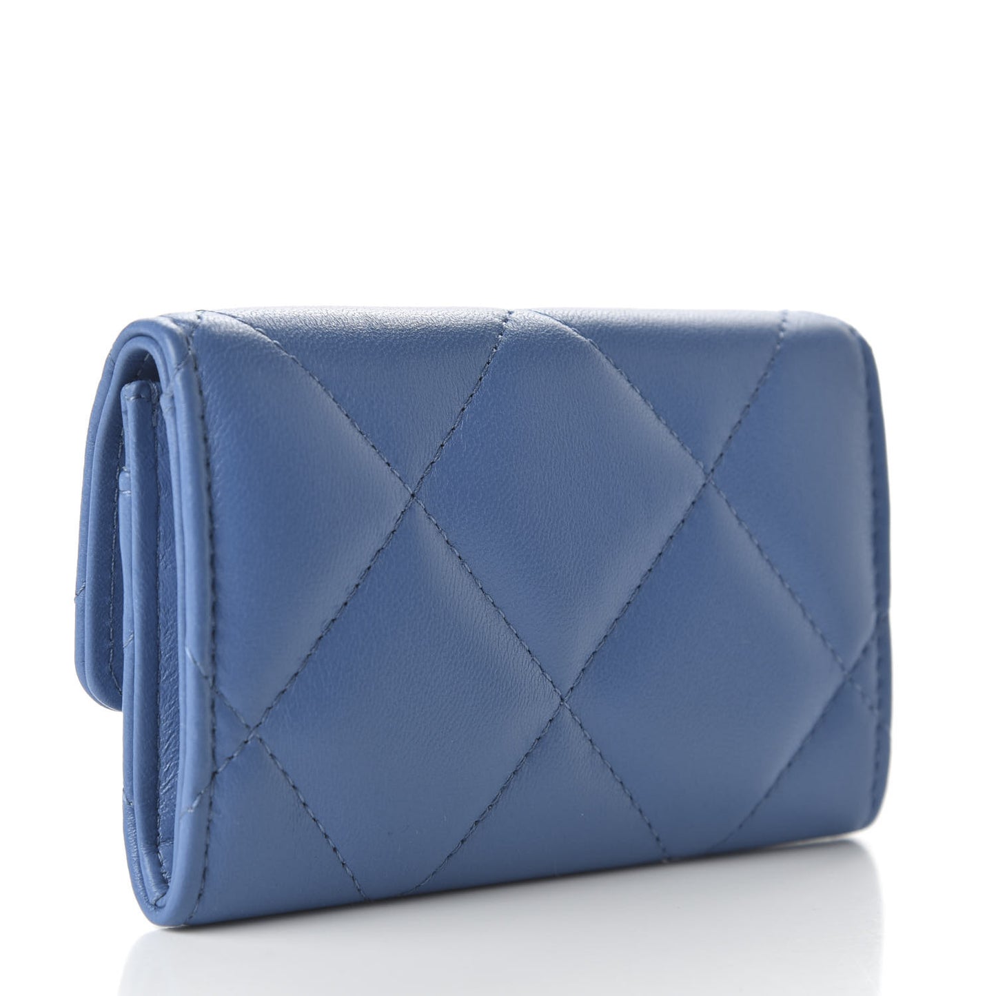 Lambskin Quilted Chanel 19 Flap Card Holder Light Blue
