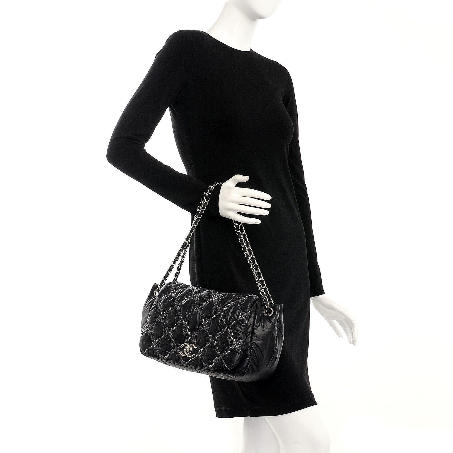 Chanel Nylon Quilted Tweed Stitch Bubble Flap Black 2 of 7