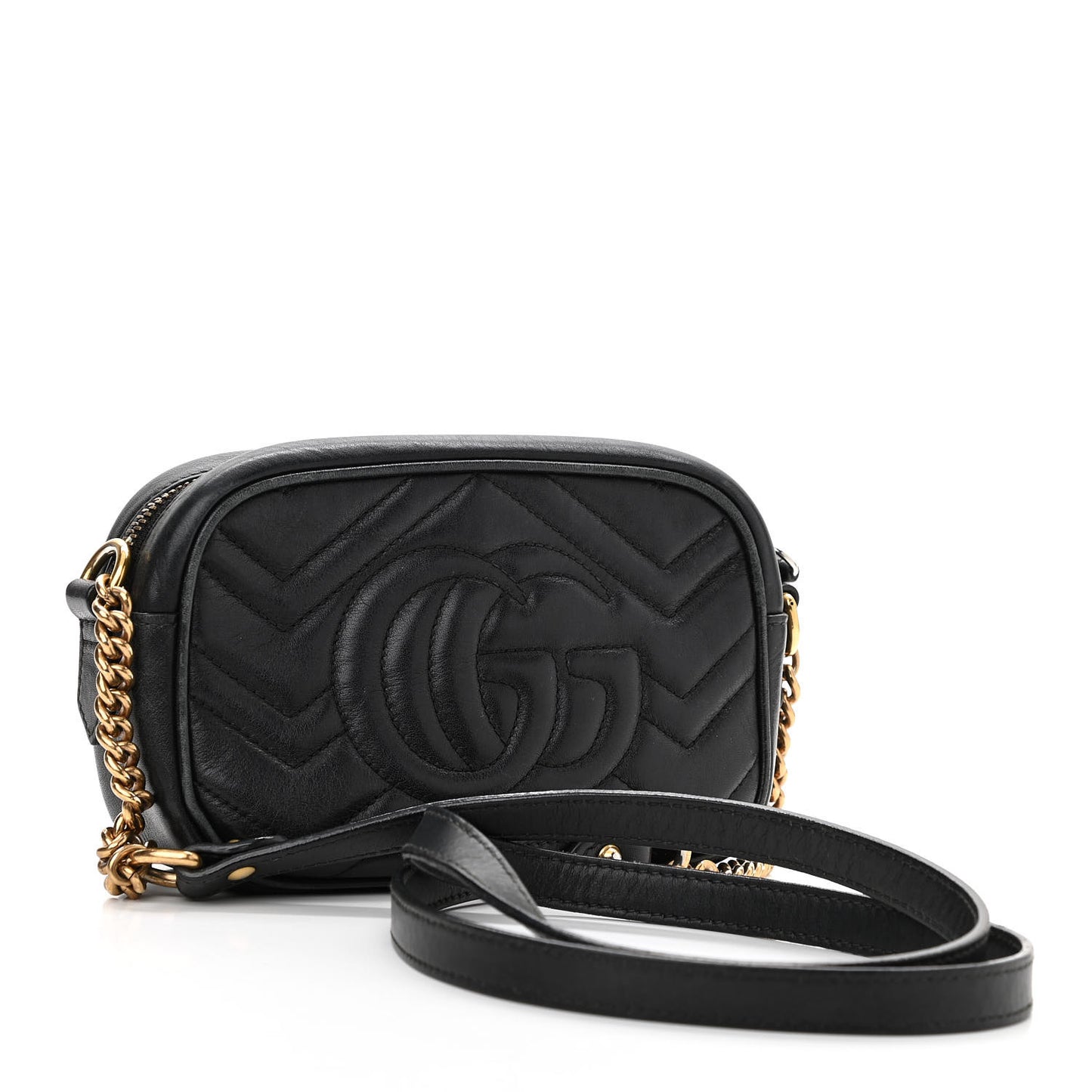 Calfskin Matelasse Mini GG Marmont Chain Shoulder Bag Black
