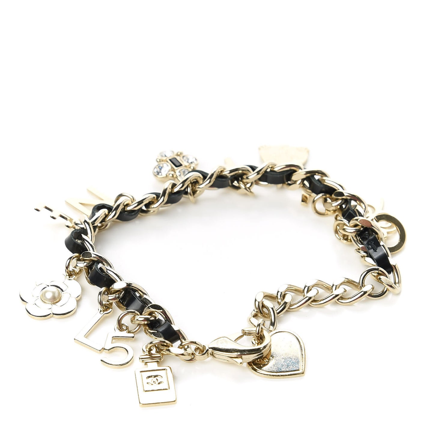 Lambskin Crystal CC Logo Charming Bracelet Gold Black