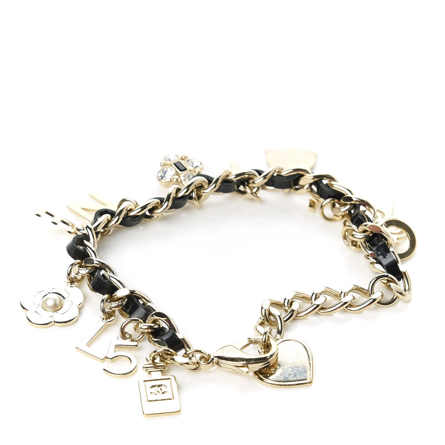 Chanel Lambskin Crystal CC Logo Charming Bracelet Gold Black 3 of 4