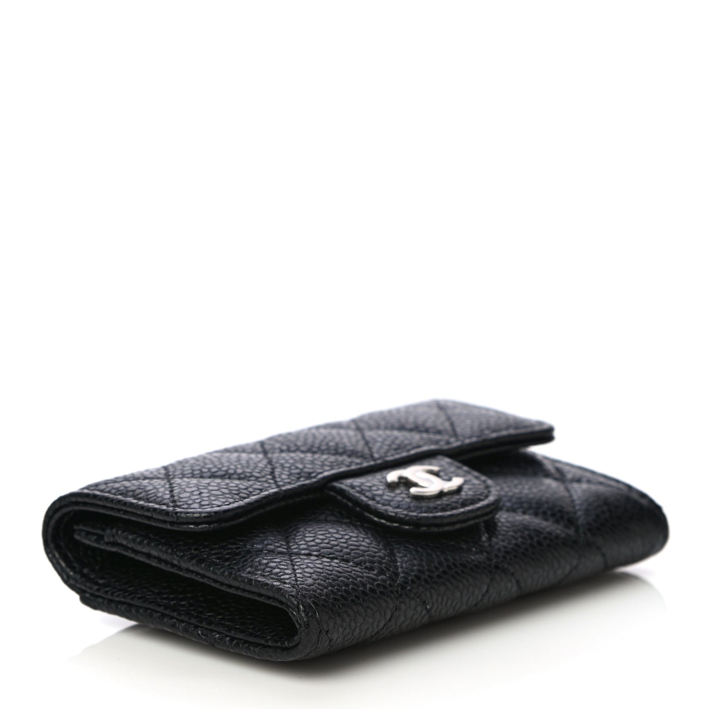 Caviar Quilted Flap Card Holder Wallet Black