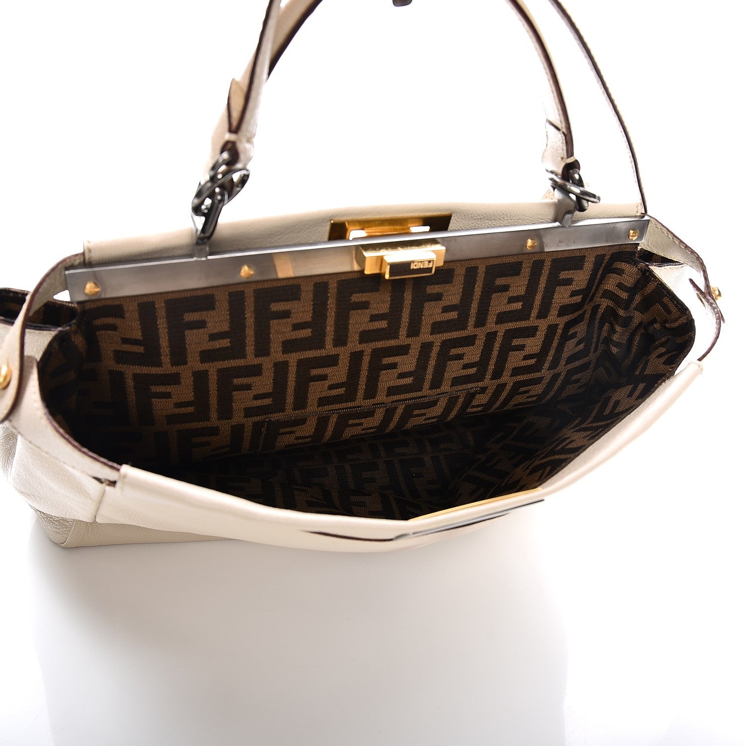 Fendi Goatskin Zucca Large Peekaboo Iconic Satchel Latte Tobacco Moro 8 of 24