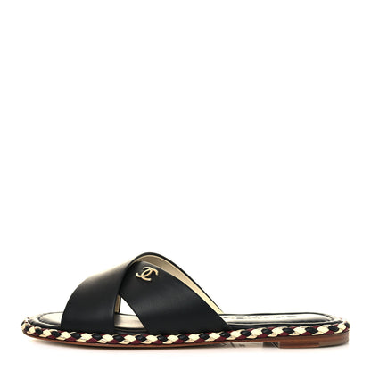 Chanel Lambskin Braided Mule Sandals 38 Black 1 of 10