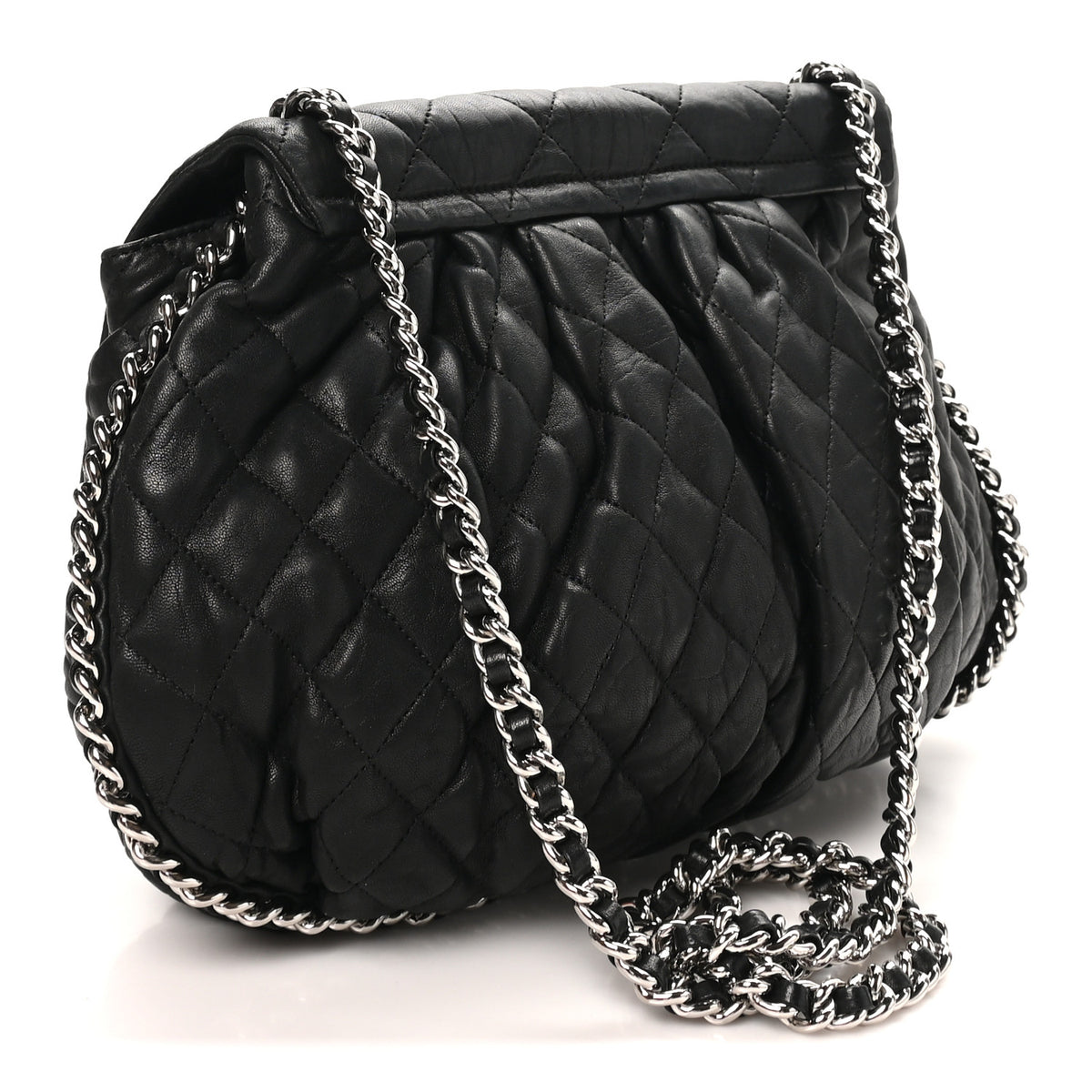 Chanel Washed Lambskin Quilted Large Chain Around Messenger Black 3 of 10