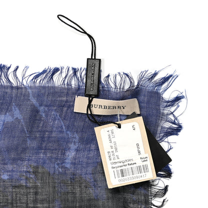 Burberry Wool Silk Gauze Giant Check Scarf Bright Indigo 2 of 3