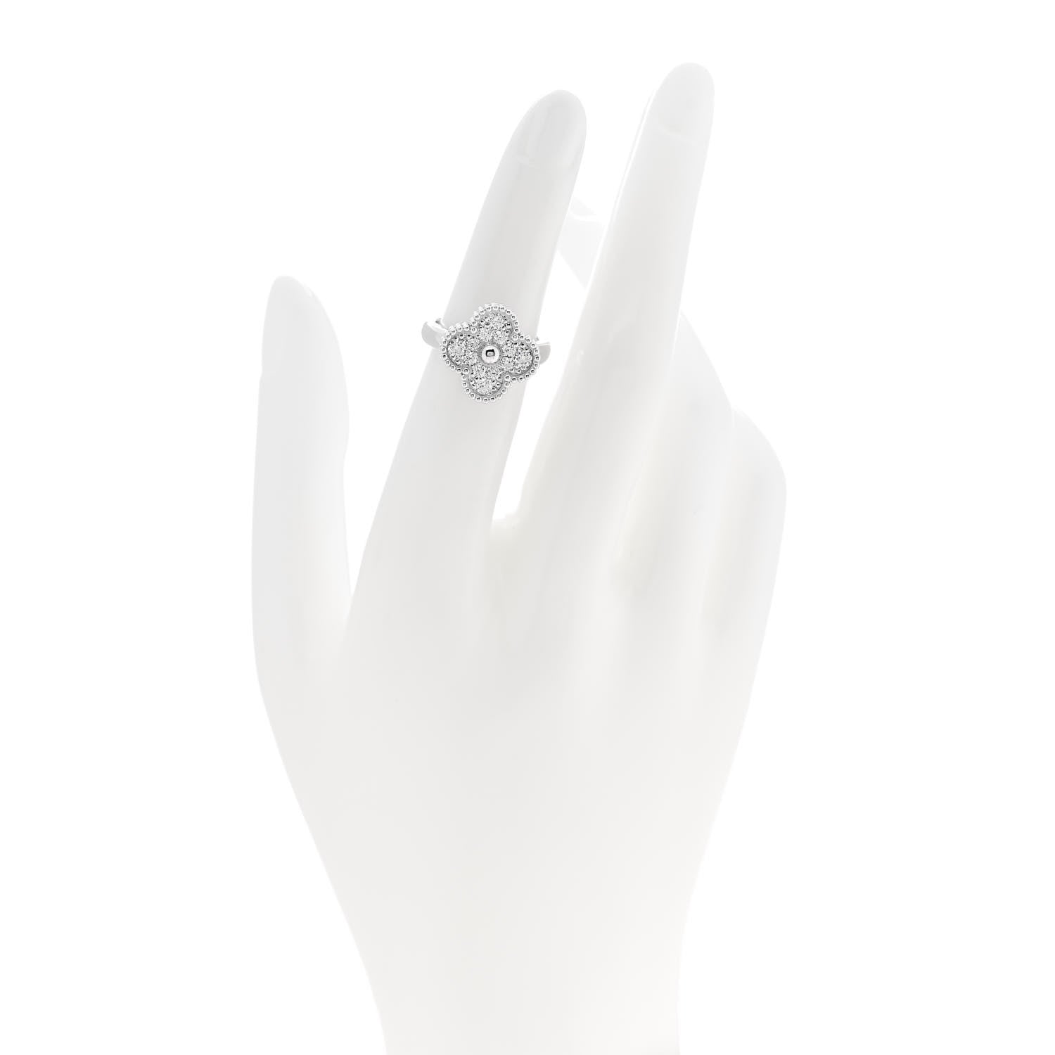 Van Cleef & Arpels 18K White Gold Diamond Vintage Alhambra Ring 48 4.5 2 of 6