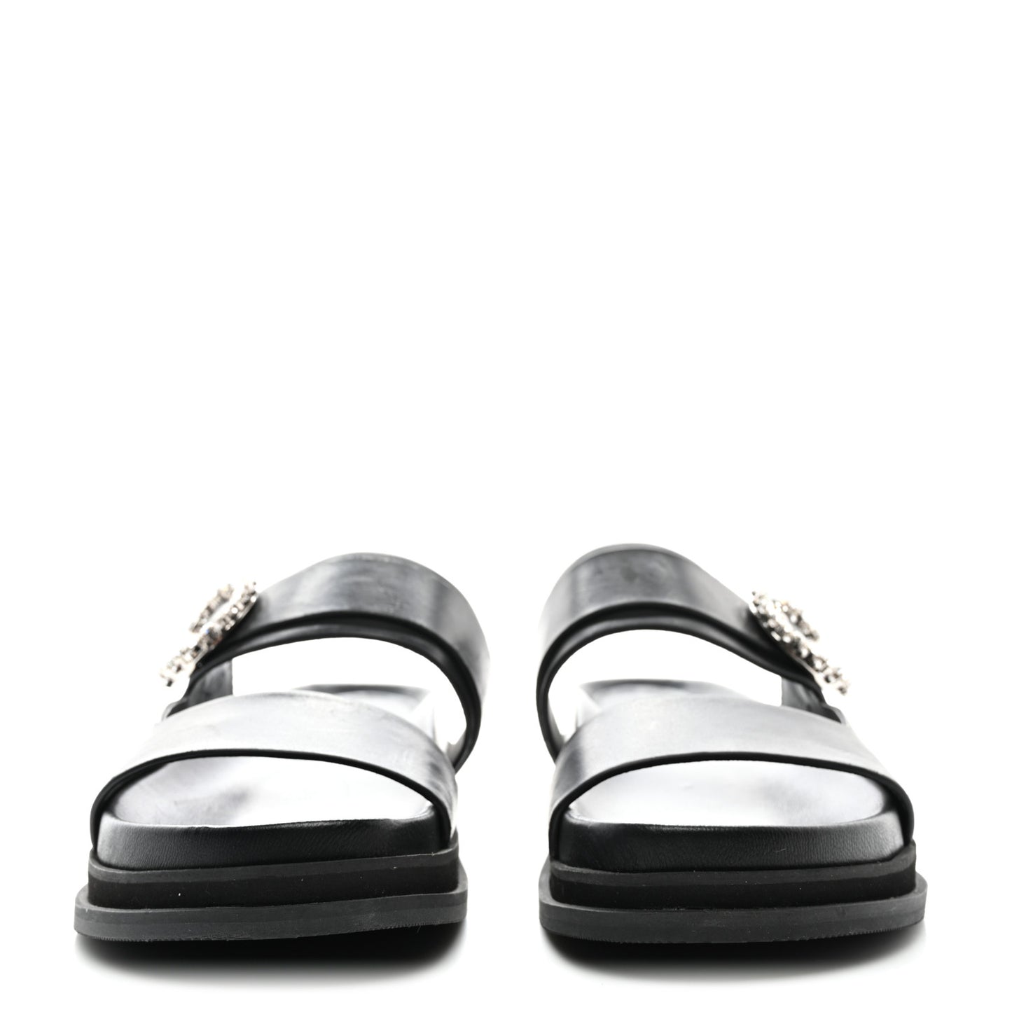 Calfskin Crystal Embellished Marga Slide Sandals 37 Black