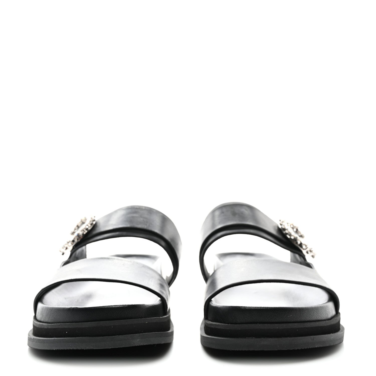 Jimmy Choo Calfskin Crystal Embellished Marga Slide Sandals 37 Black 2 of 8