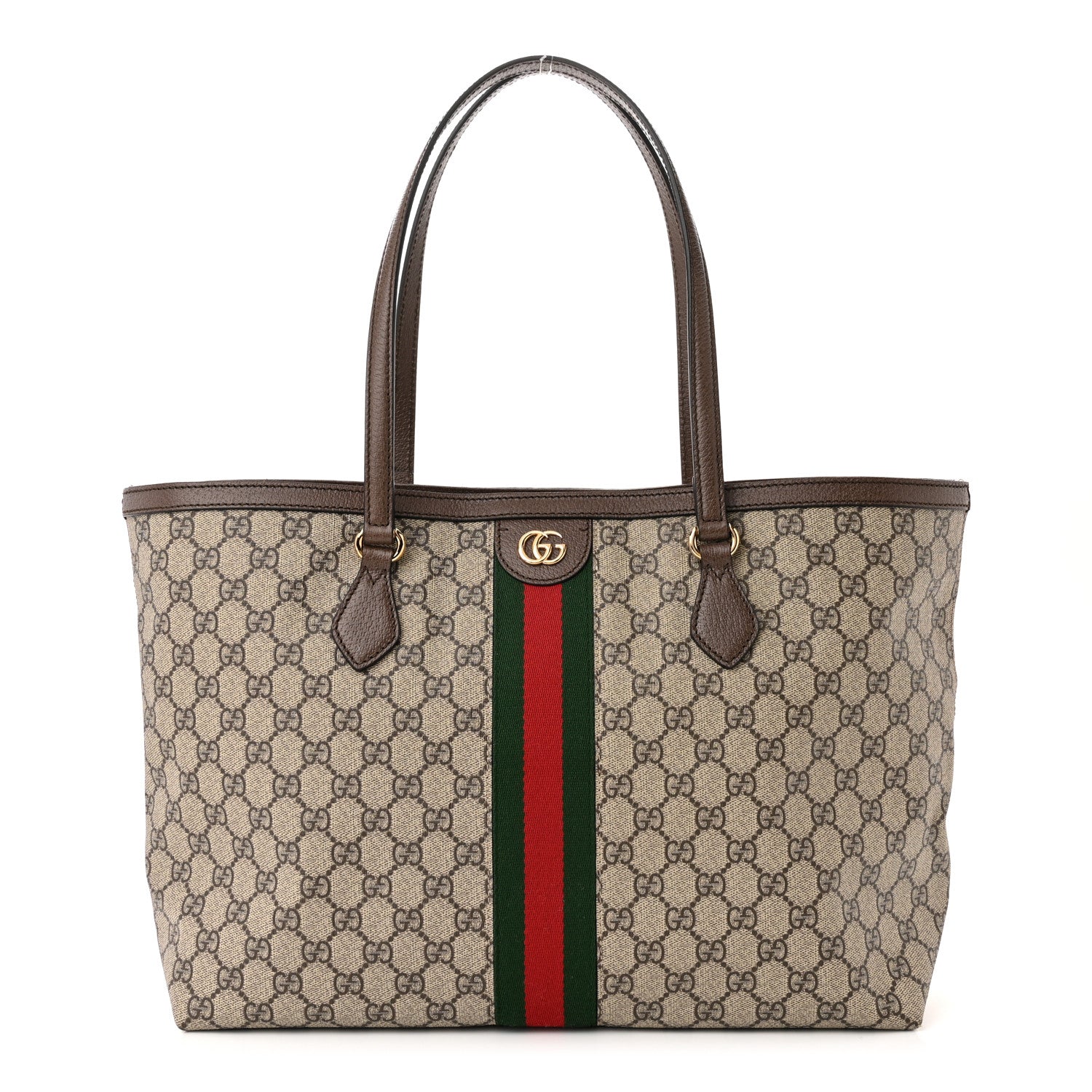 Gucci GG Supreme Monogram Textured Calfskin Web Medium Ophidia Shopping Tote Beige Ebony New Acero 1 of 10