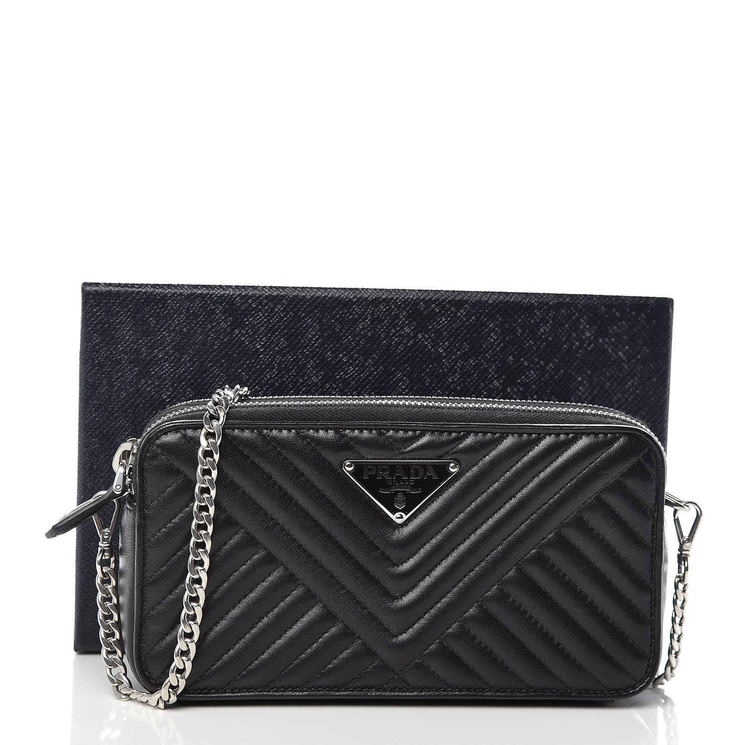 Prada Nappa Impunture Diagramme Mini Double Zip Chain Crossbody Bag Black 10 of 10
