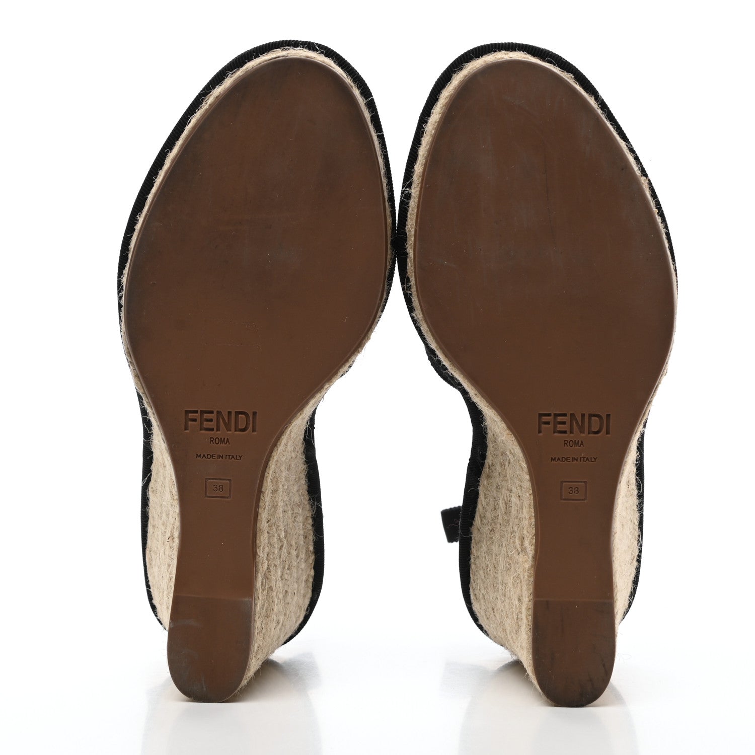 Fendi Canvas FF Embroidered Roma Ankle Wrap Espadrille Wedges 38 Black 5 of 8
