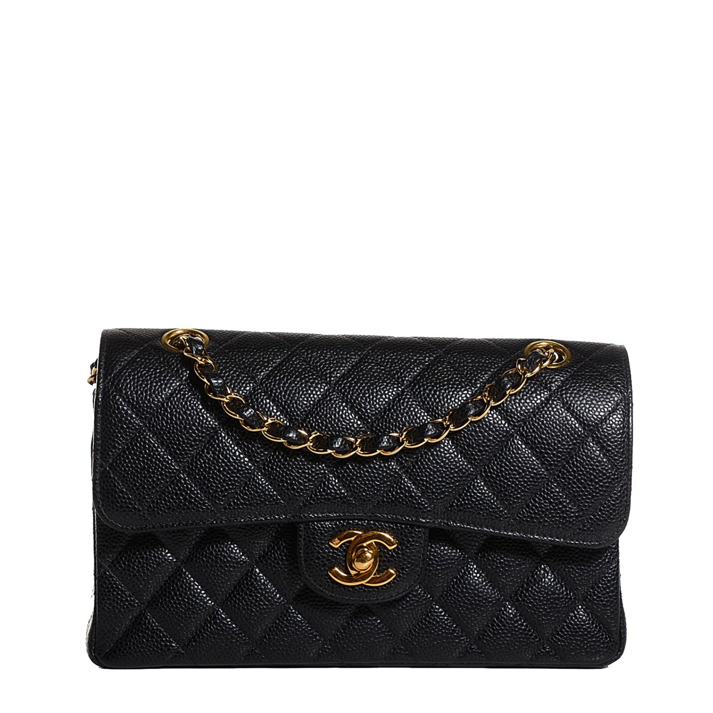 Caviar Quilted Small Double Flap Black