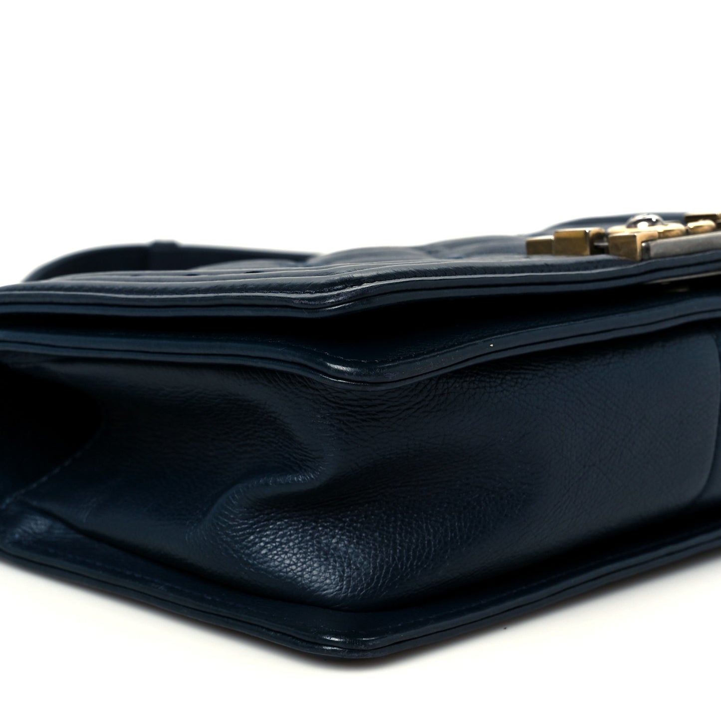 Calfskin Quilted Double Stitch Medium Boy Flap Navy Blue