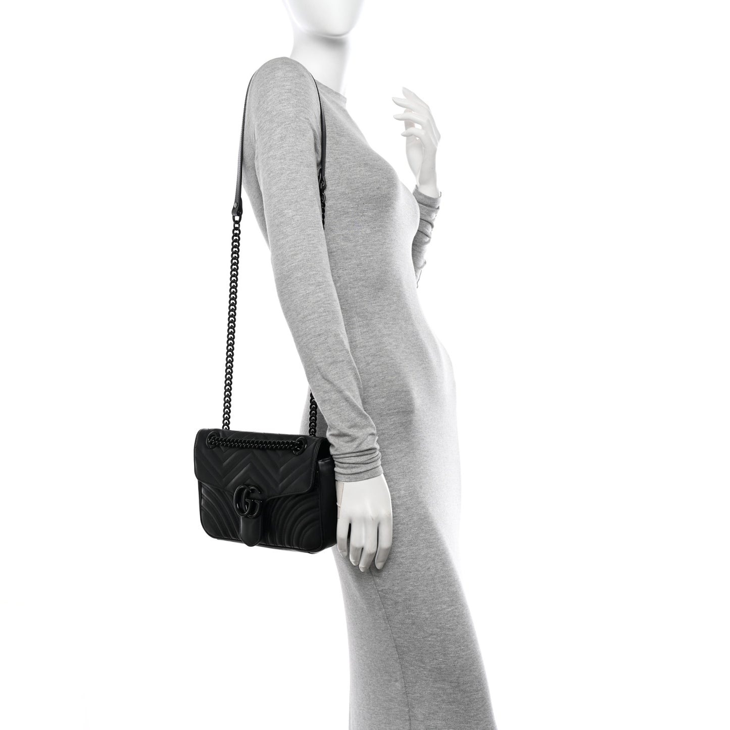 Calfskin Matelasse Monochrome Small GG Marmont Shoulder Bag Black