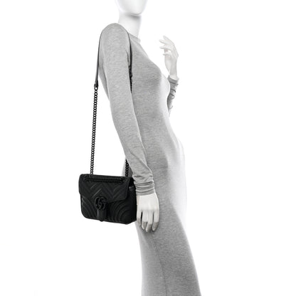 Gucci Calfskin Matelasse Monochrome Small GG Marmont Shoulder Bag Black 2 of 10