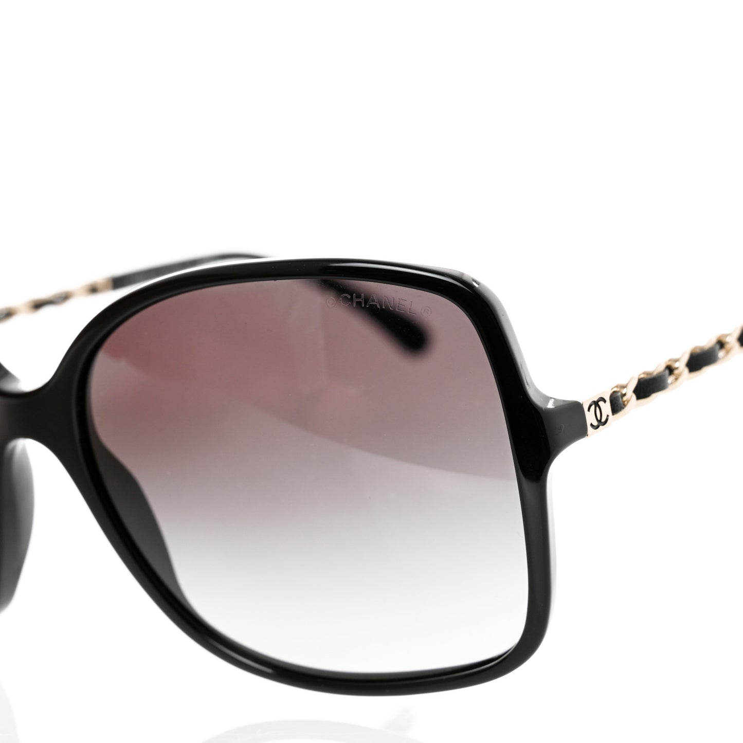 Acetate Lambskin Chain Square Sunglasses 5210-Q Black
