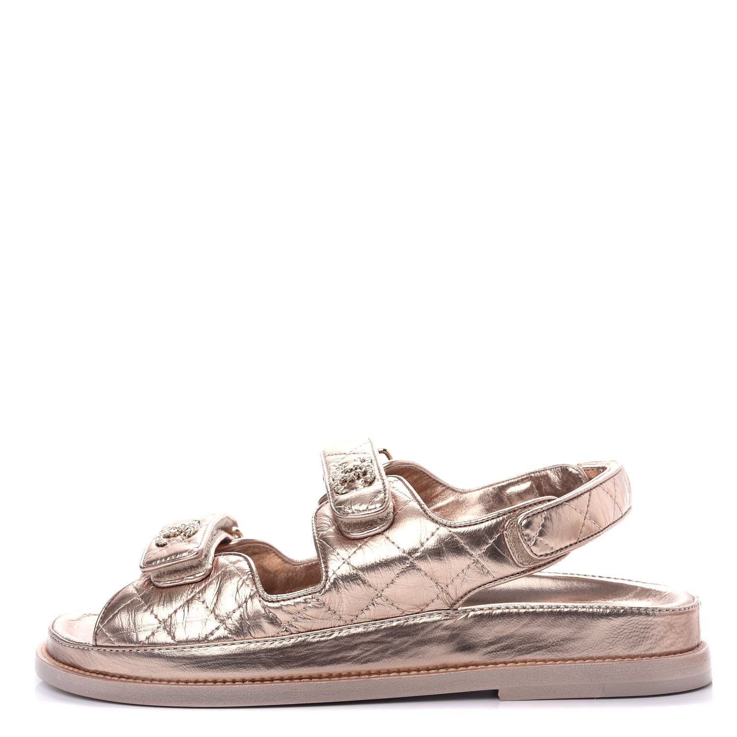 Chanel Iridescent Lambskin Quilted Velcro Dad Sandals 38.5 Light Bronze 1 of 11