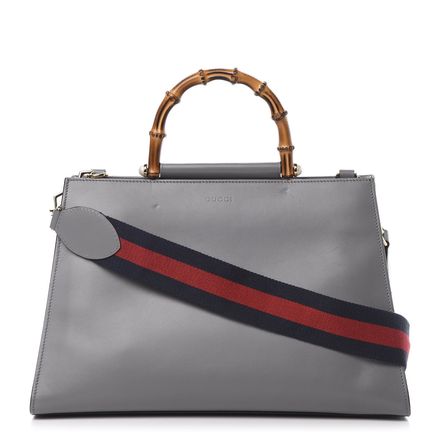 Nappa Bamboo Web Medium Nymphaea Top Handle Bag Deep Grey Mystic White