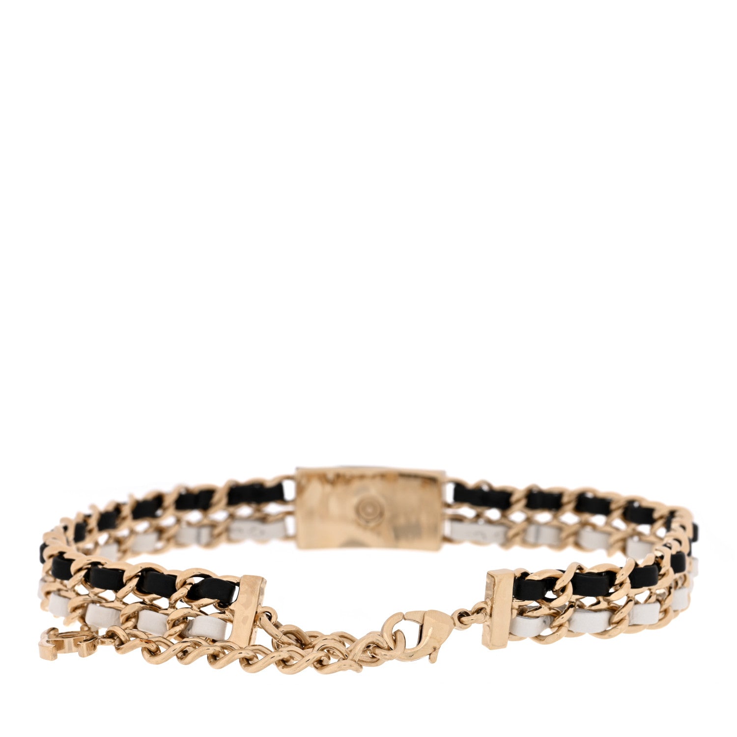 Chanel Metal Lambskin Reissue Lock Choker Necklace Black White Gold 3 of 4
