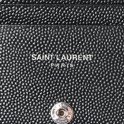 Saint Laurent Grain De Poudre Matelasse Chevron Monogram Card Case Black 6 of 11
