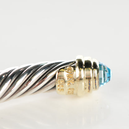 David Yurman Sterling Silver 14K Yellow Gold Blue Topaz 5mm Cable Classics Petite Color Bracelet 4 of 5