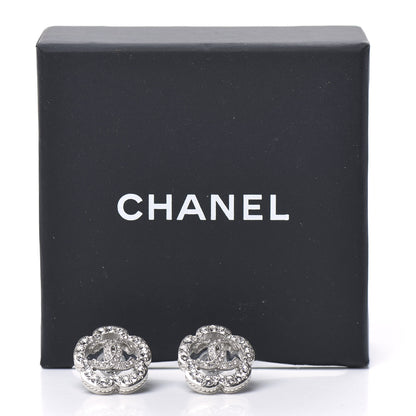 Chanel Crystal Coco Flapper Camellia CC Stud Earrings Silver 5 of 5