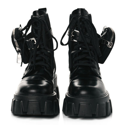 Prada Spazzolato Rois Nylon Metal Triangle Logo Monolith Pouch Pocket 55mm Boots 36.5 Black 2 of 6