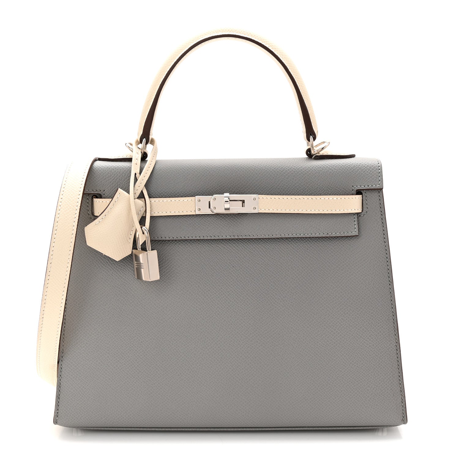 Hermes Epsom Bi-Color Horseshoe Kelly Sellier 25 Gris Mouette Craie 1 of 10