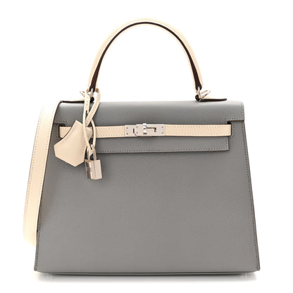 Hermes Epsom Bi-Color Horseshoe Kelly Sellier 25 Gris Mouette Craie 1 of 10