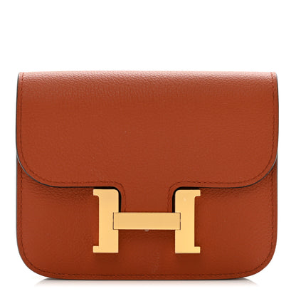 Hermes Evercolor Bi-Color Constance Slim Wallet Terre Battue Capucine 1 of 8