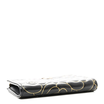 Chanel Lambskin Camellia Embossed Key Holder Case Black Gold 4 of 7