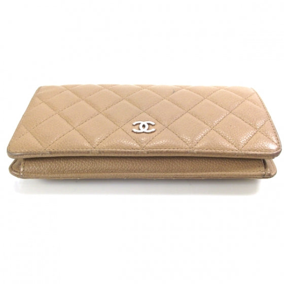 Caviar Quilted Wallet Beige