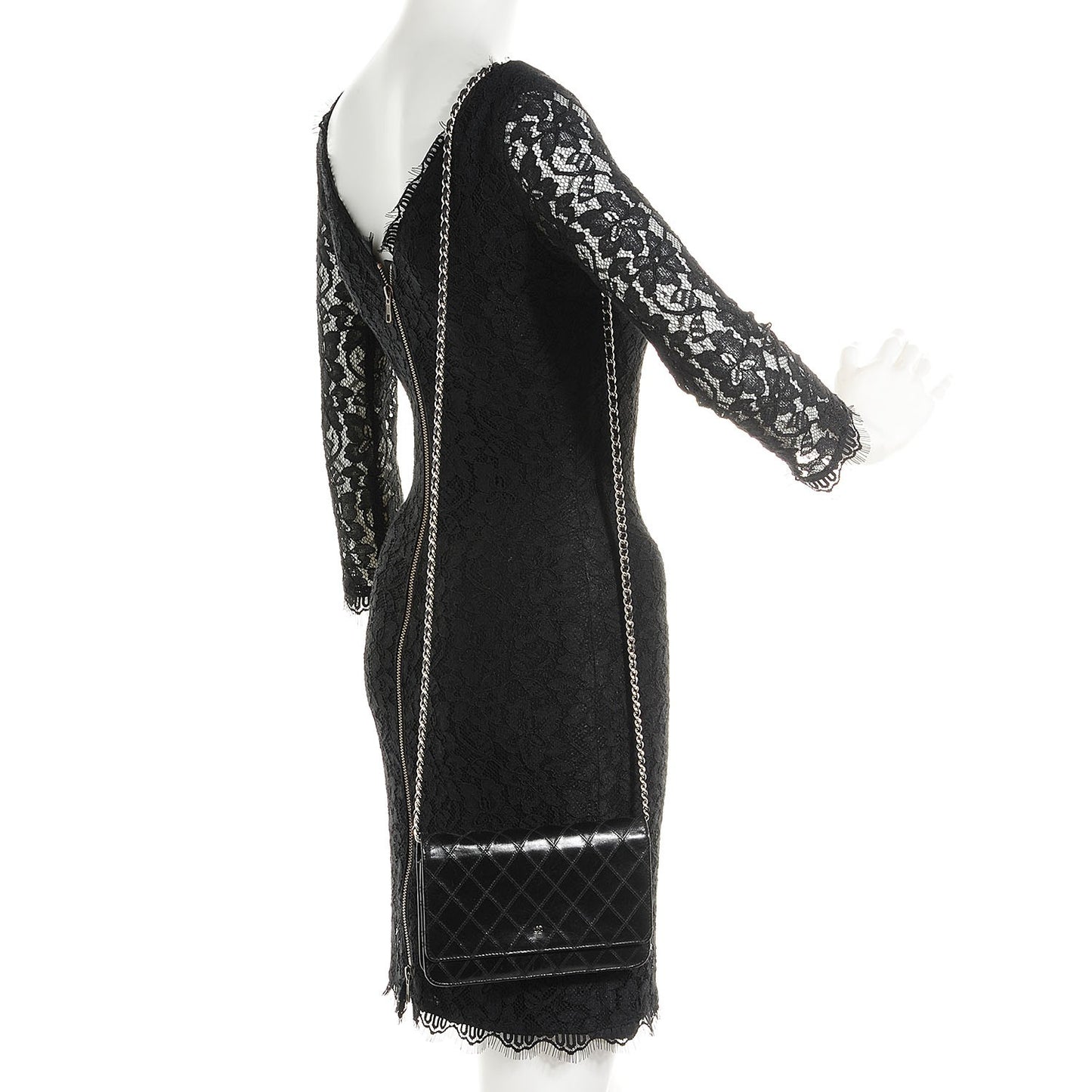 Lambskin Diamond Stitched Wallet On Chain WOC Black