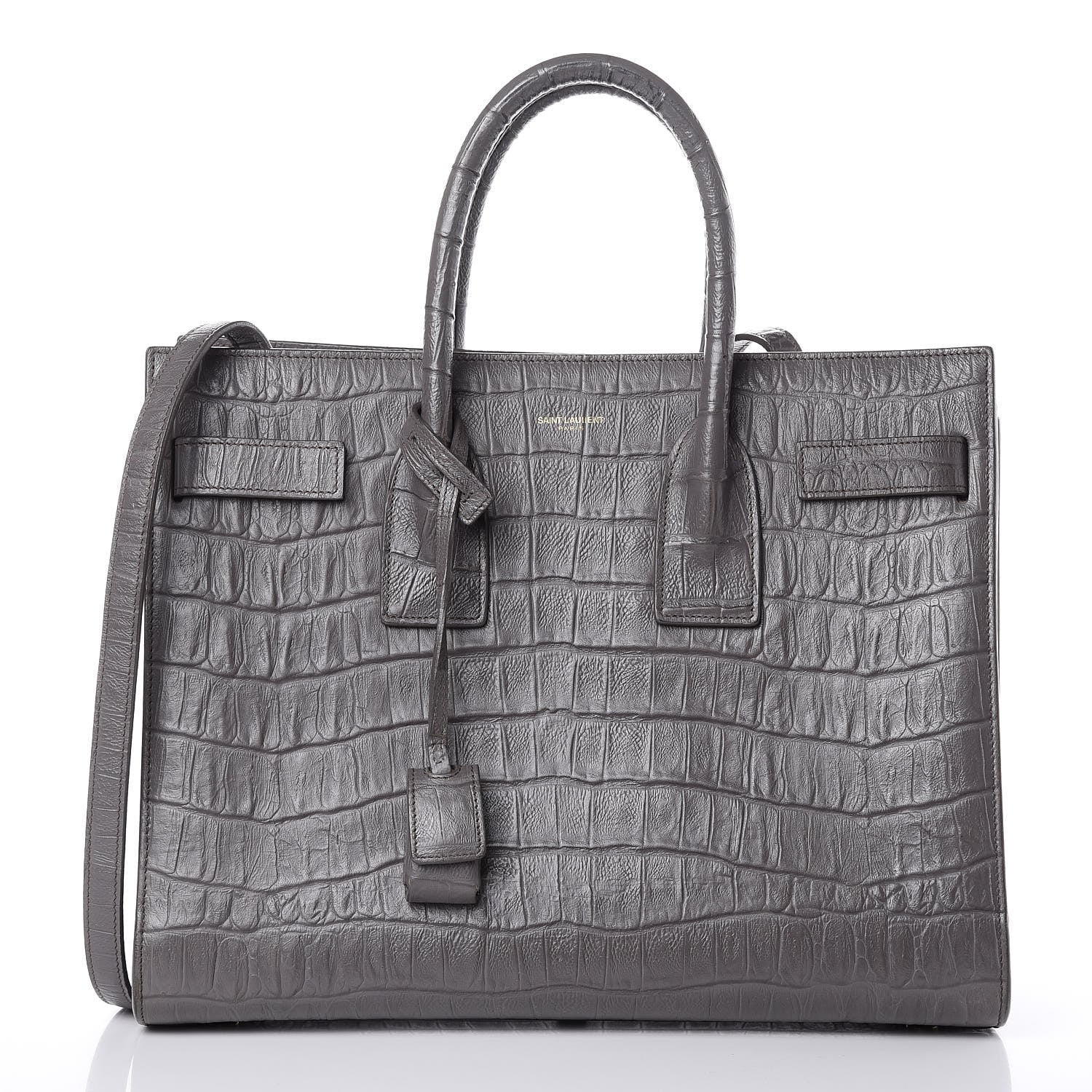 Saint Laurent Calfskin Crocodile Embossed Small Sac De Jour Fog 1 of 13