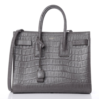 Saint Laurent Calfskin Crocodile Embossed Small Sac De Jour Fog 1 of 13