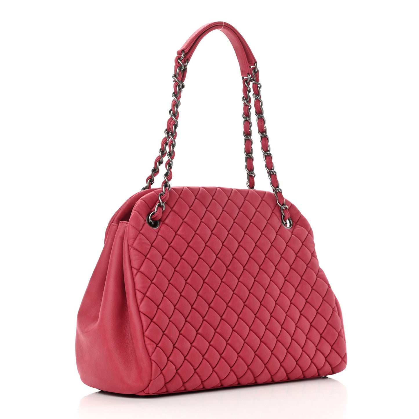 Iridescent Calfskin Quilted New Bubble Bowling Bag Fuchsia