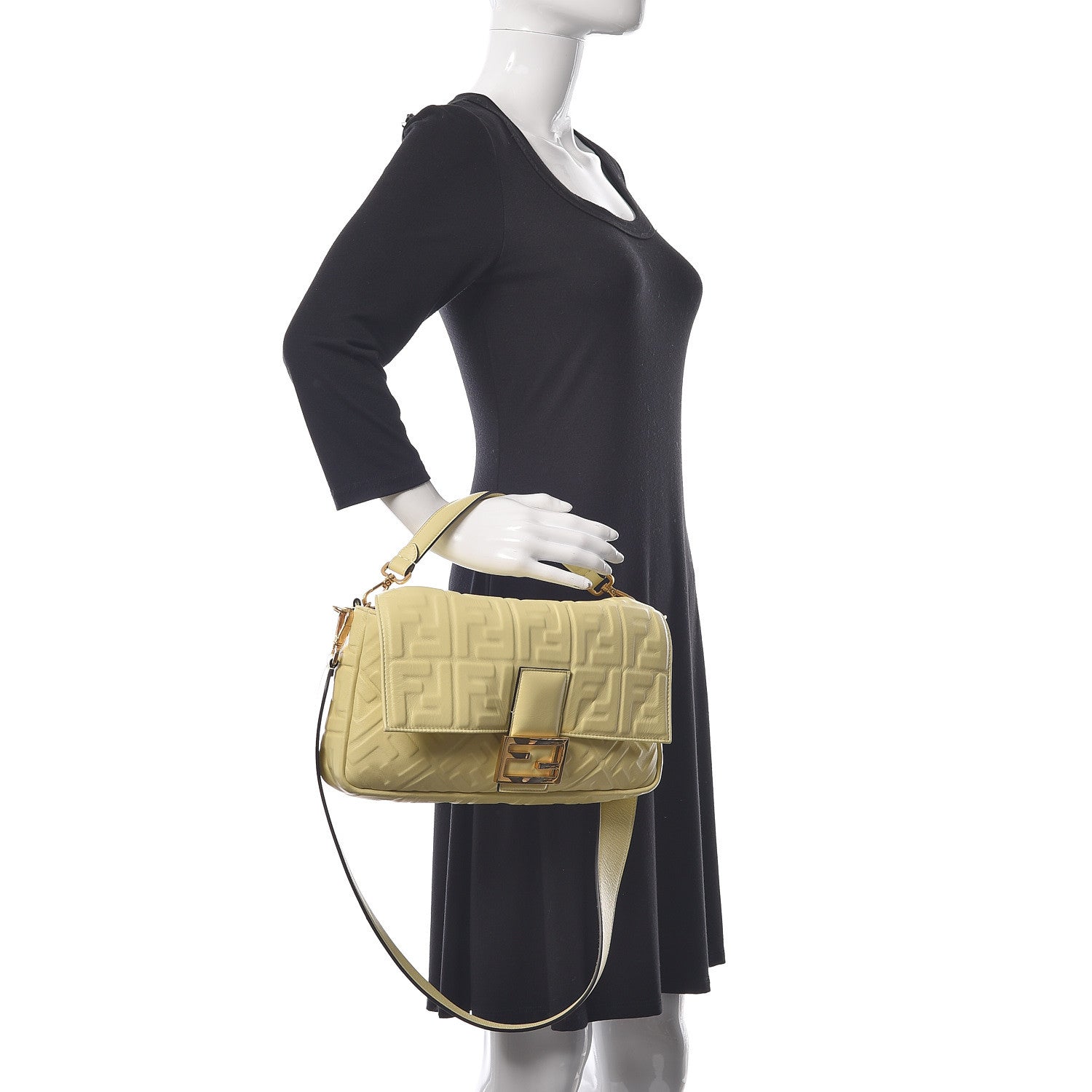 Fendi Nappa FF 1974 Embossed Large Baguette Banana 2 of 18