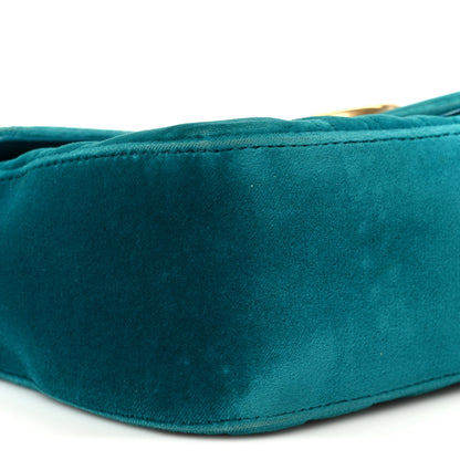 Gucci Velvet Matelasse Small GG Marmont Shoulder Bag Pavone Cyan 10 of 11