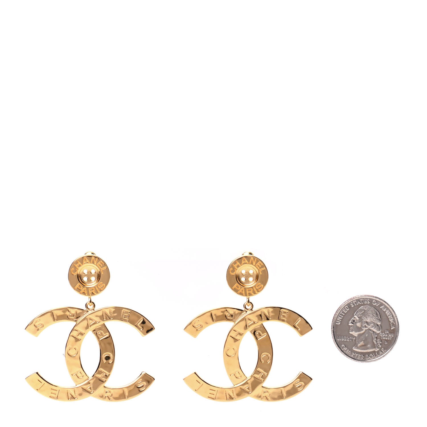 Chanel Metal Large Paris Button Earrings Gold 2 of 6