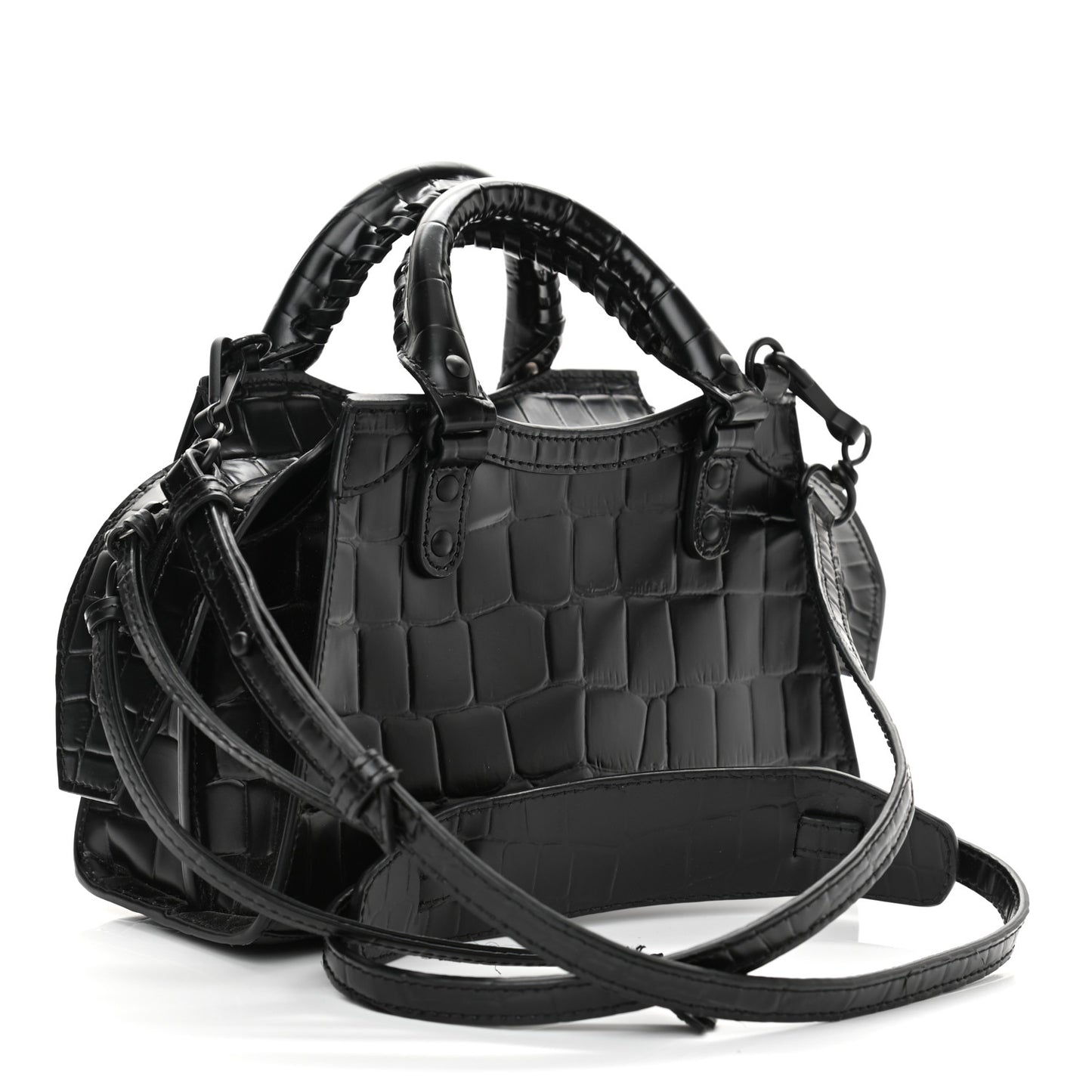 Semi Shiny Calfskin Crocodile Embossed Neo Classic Black Hardware Mini City Black