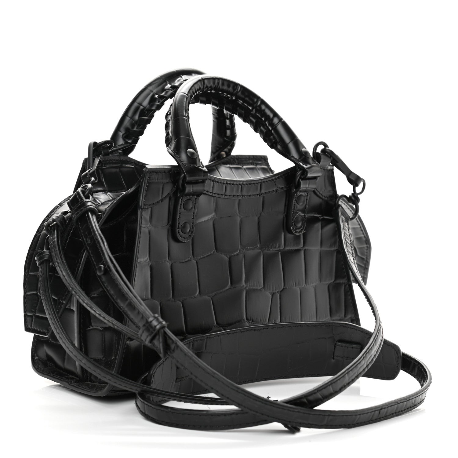 Balenciaga Semi Shiny Calfskin Crocodile Embossed Neo Classic Black Hardware Mini City Black 3 of 11