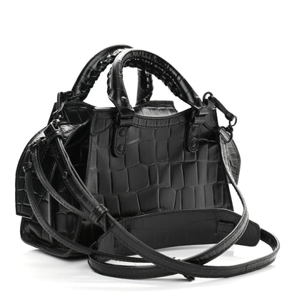 Balenciaga Semi Shiny Calfskin Crocodile Embossed Neo Classic Black Hardware Mini City Black 3 of 11