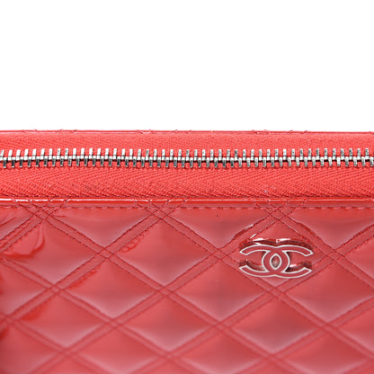 Chanel Patent Quilted Double Stitched Zip Around Wallet Red 10 of 11